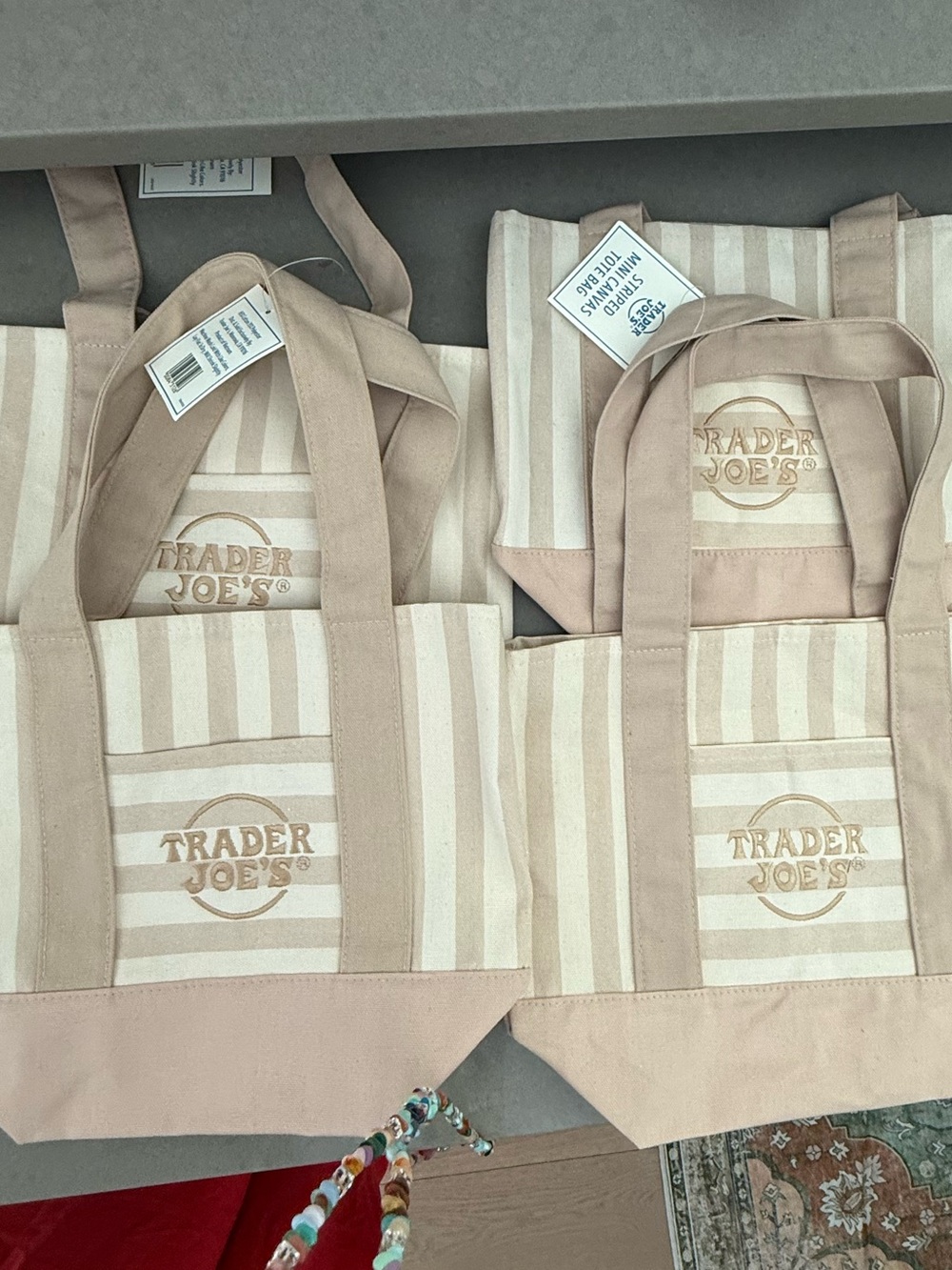 Trader Joe's Beige Stripe Canvas Tote Bag- Price is for Each